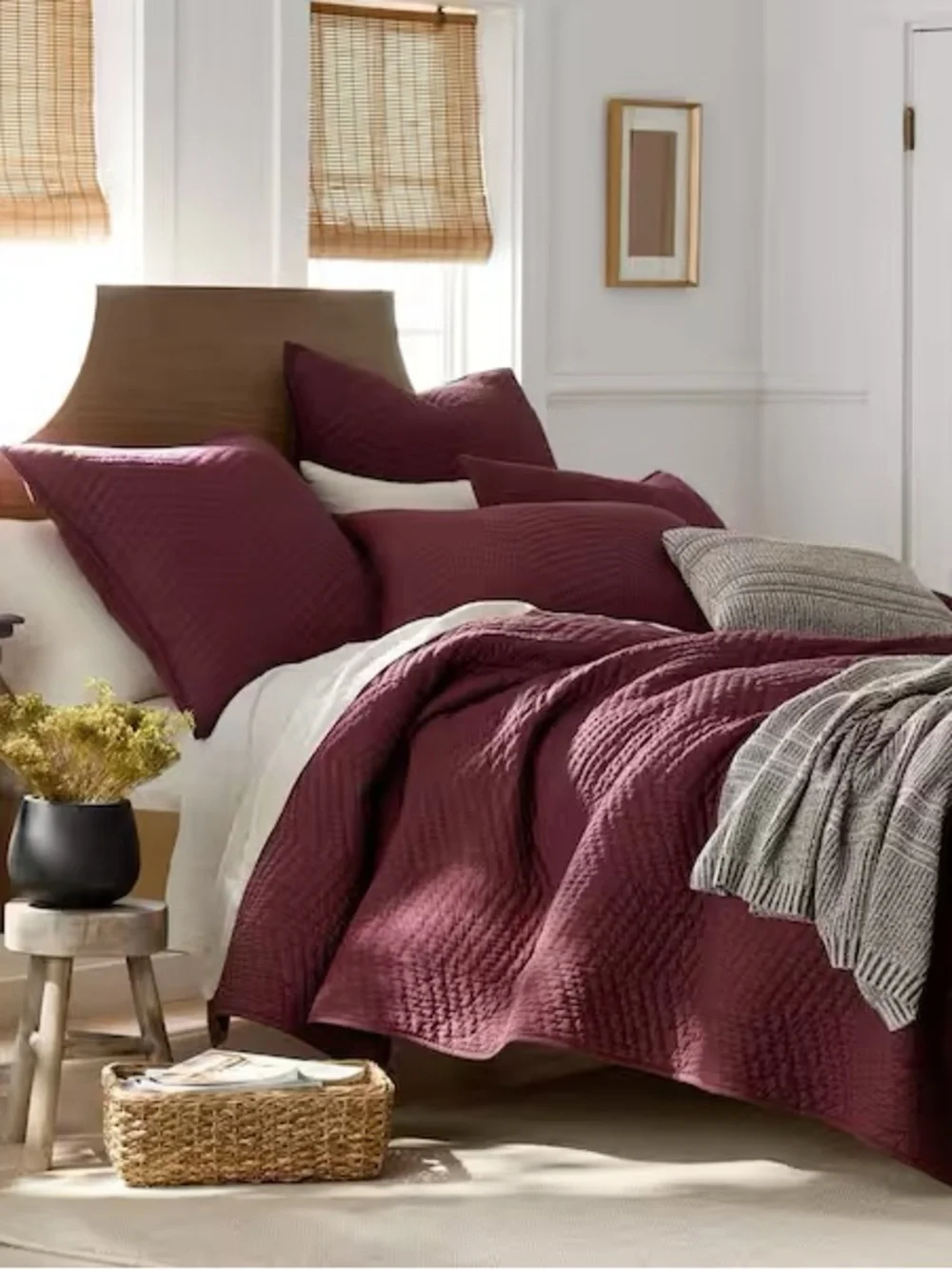 NWOT Set of 3 The Company Store Quilted Pillow Cover in Wine Red - 26 x 26